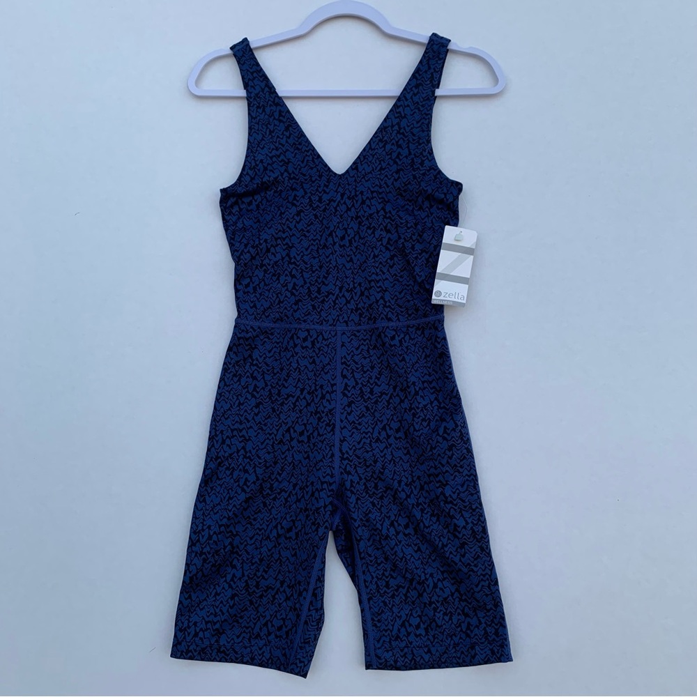 ZELLA Women’s Renew Print Bike Shorts Bodysuit XS Blue/Black Twilight wave print